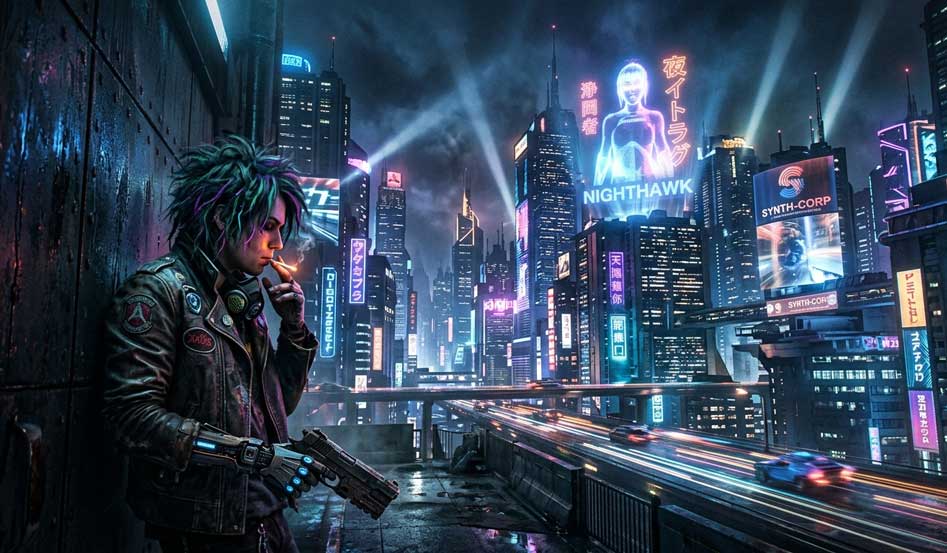 cenário de RPG futurista Cyberpunk.