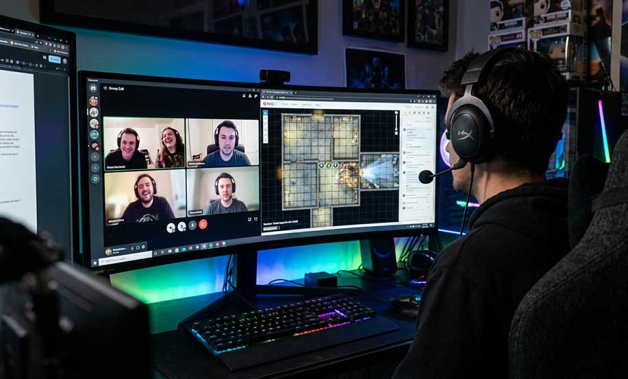 live de jogador de RPG online com grupo.